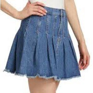 Triarchy Ms Coco Pleated Organic Cotton Denim Y2K Frayed Skirt Sz 24